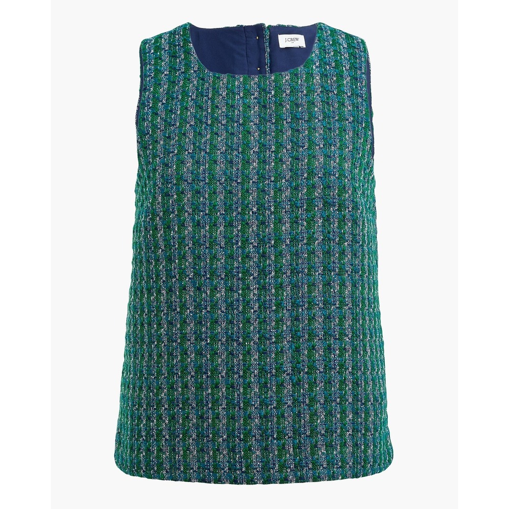 NWT J.Crew Green Multi Tweed Sleeveless Shell Top Preppy Academia Jewel Tone S